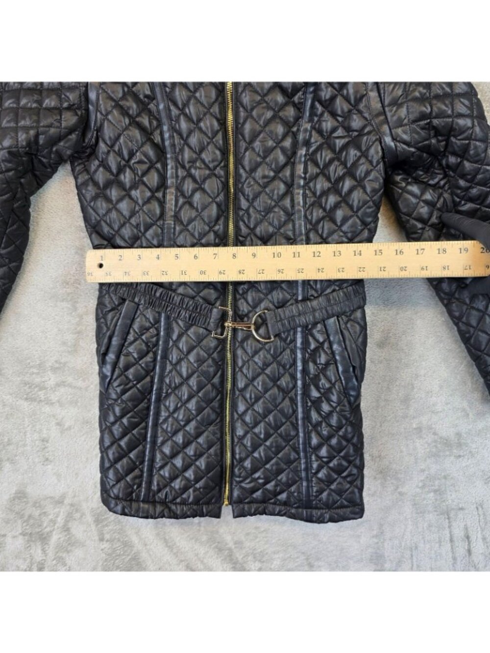 Via Spiga Coat Womens Small Black Quilted Belted Zip Leopard Lining Mid Length - Picture 11 of 12
